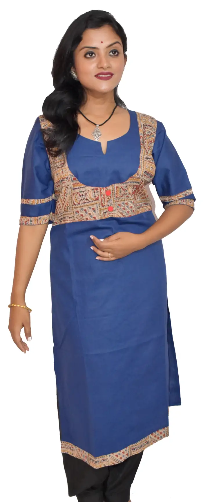 Pure Cotton Navy Applique A-Line Kurti