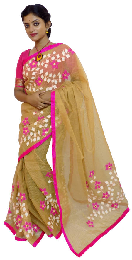 Applique Embroidered Beige Color Resham Kota Saree