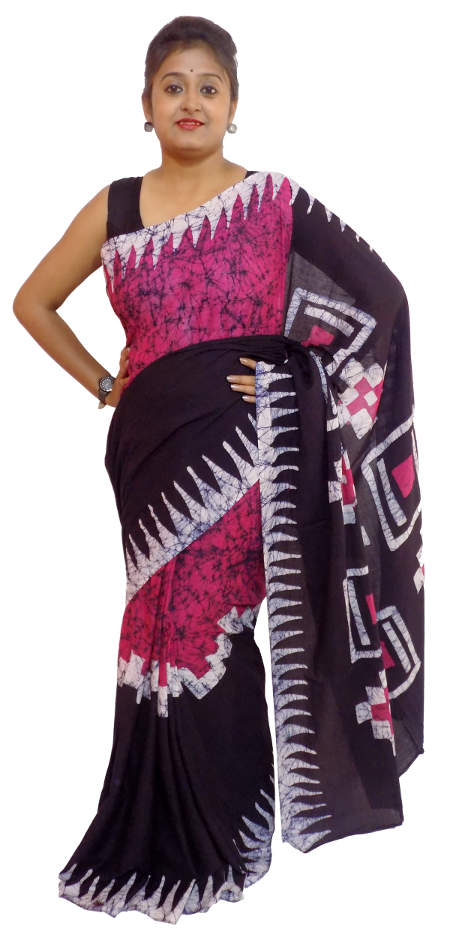 Hand Batik Pure Cotton Maroon Black Saree