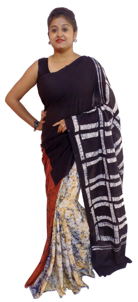 Hand Batik Pure Cotton Brown Black Saree
