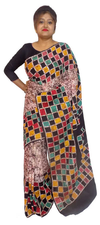 Hand Batik Pure Cotton Multicolor Saree