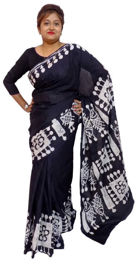 Hand Batik Pure Cotton Black Saree
