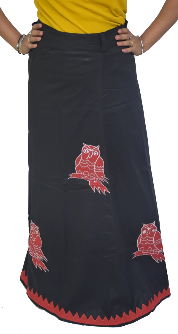 Pure Cotton Applique Black Wrap Around Skirt
