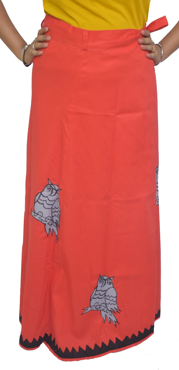 Pure Cotton Applique Red Wrap Around Skirt