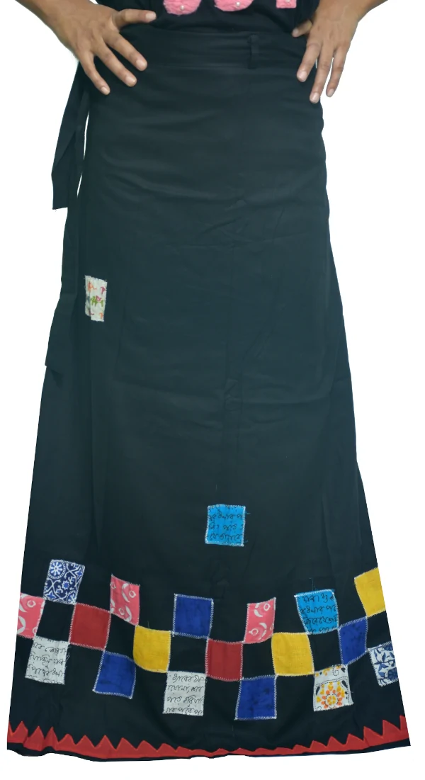 Pure Cotton Applique Black Color Wrap Around Skirt