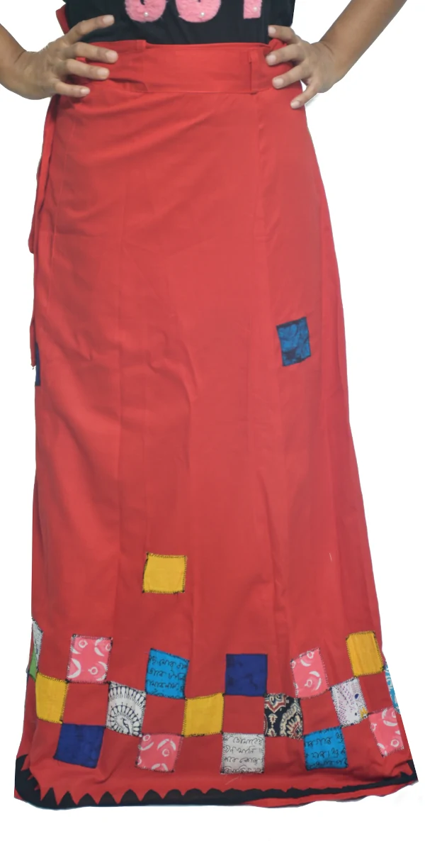 Pure Cotton Applique Red Color Wrap Around Skirt