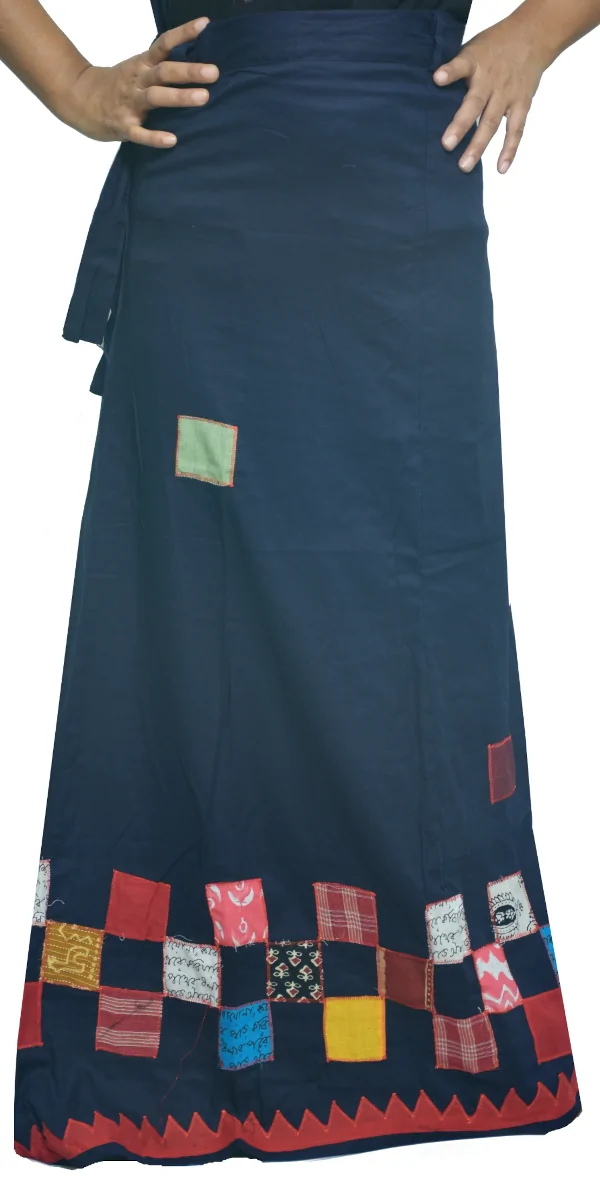 Pure Cotton Applique Navy Color Wrap Around Skirt