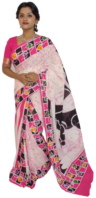 Hand Batik Pure Pink Cotton Saree
