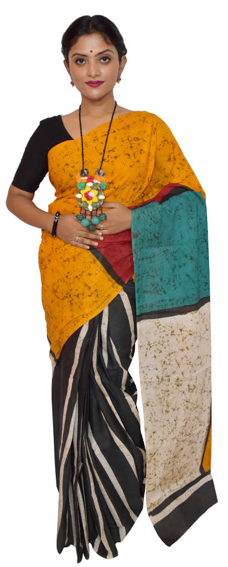 Hand Batik Pure Cotton Yellow Saree