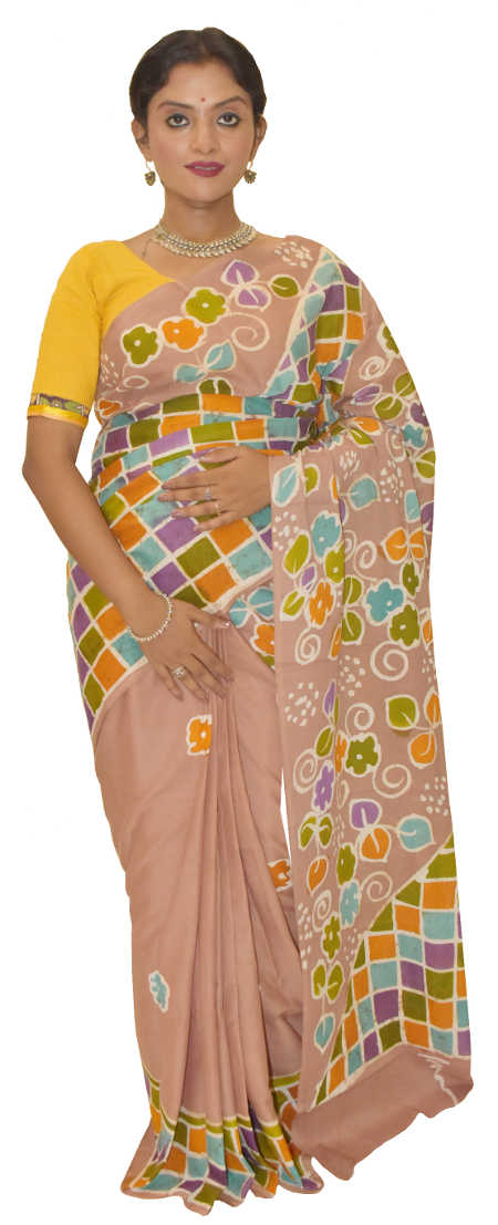 Hand Batik Pure Cotton Beige Saree