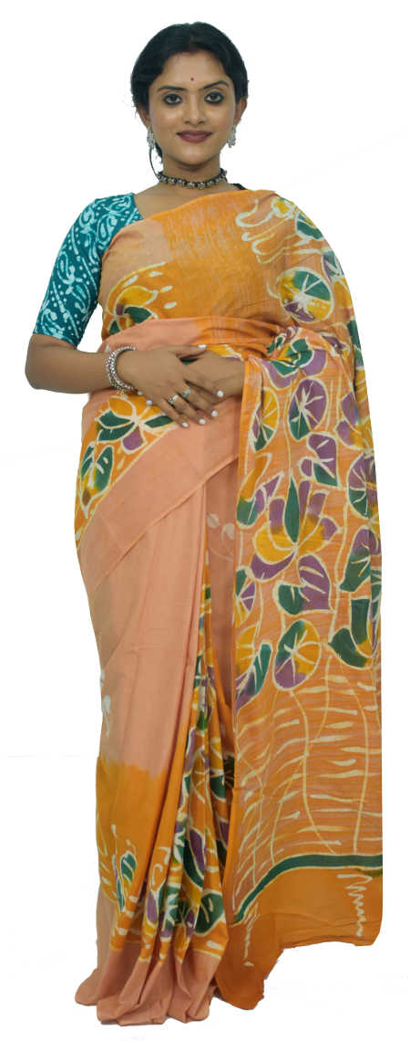 Hand Batik Pure Cotton Light Brown Sari