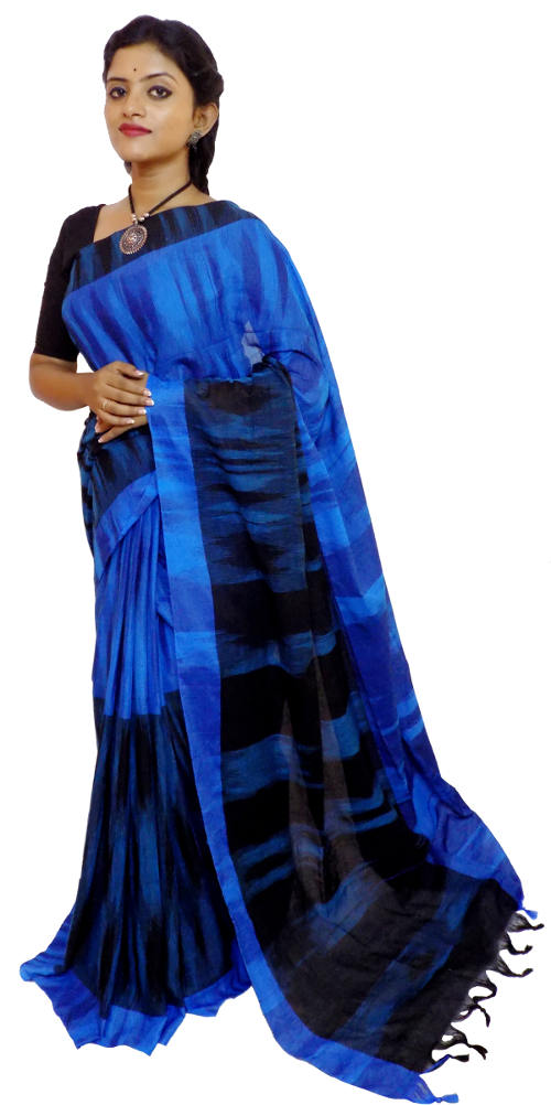 Handloom Blue Black Checkered Cotton Saree(HL-0054)
