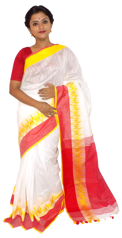 Handloom White Red Cotton Saree(HL-0074)
