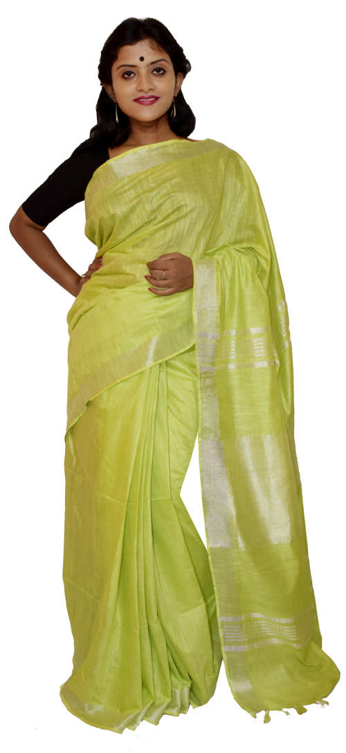 Handloom Green Bhagalpuri Linen Saree(HL-0080)
