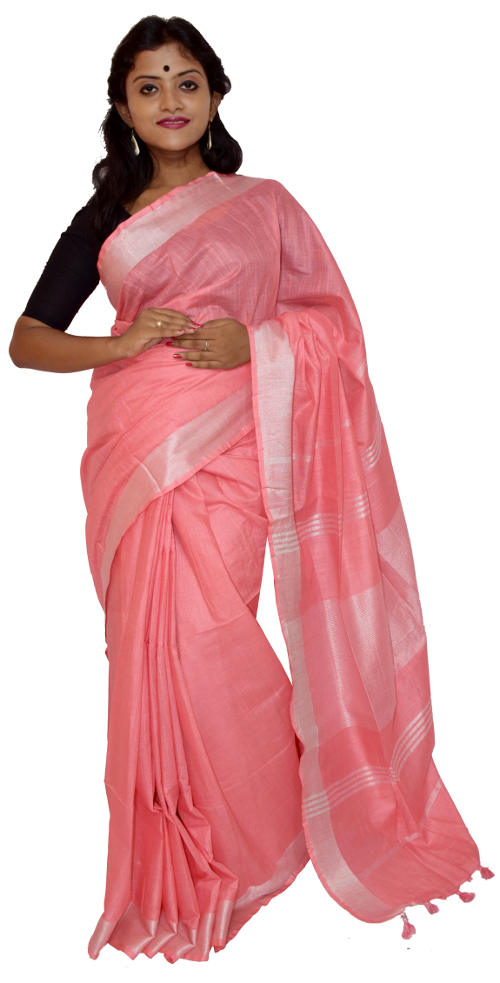 Handloom Peach Bhagalpuri Linen Saree(HL-0084)