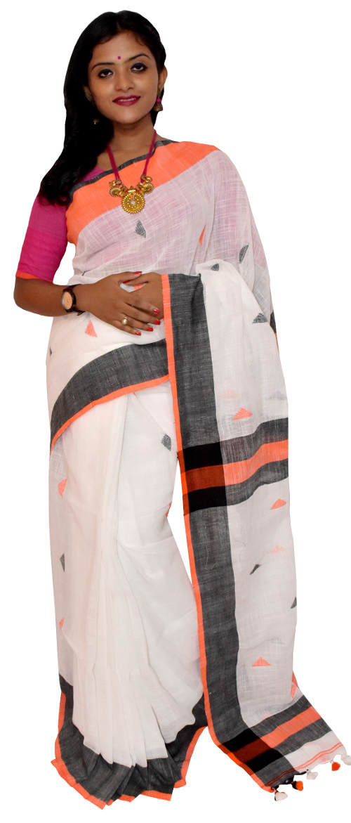 Handloom White Bhagalpuri Linen Saree(HL-0095)