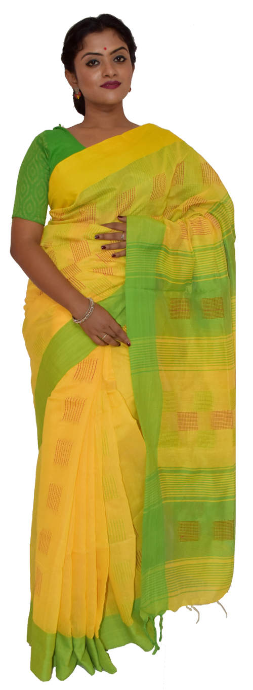 Handloom Yellow Embroidered Cotton Saree(HL-00149)