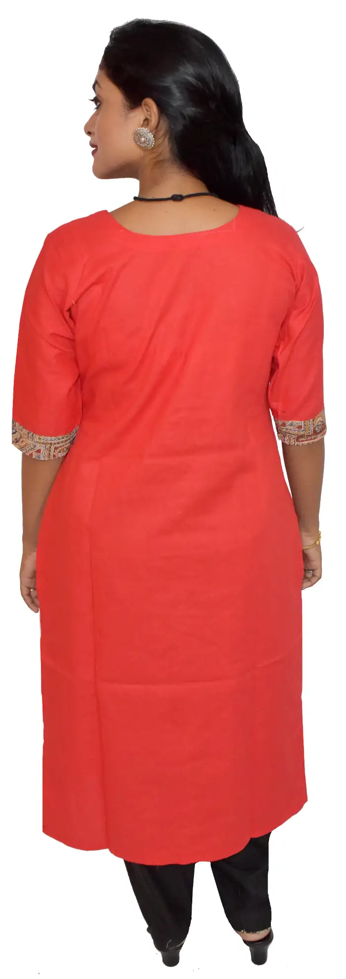 Pure Cotton Red Applique A-Line Kurti