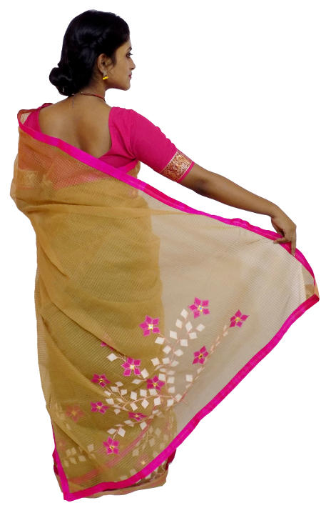 Applique Embroidered Beige Color Resham Kota Saree