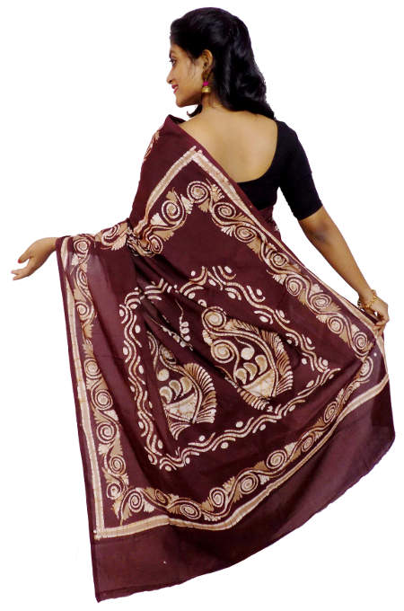 Hand Batik Pure Cotton Brown Saree