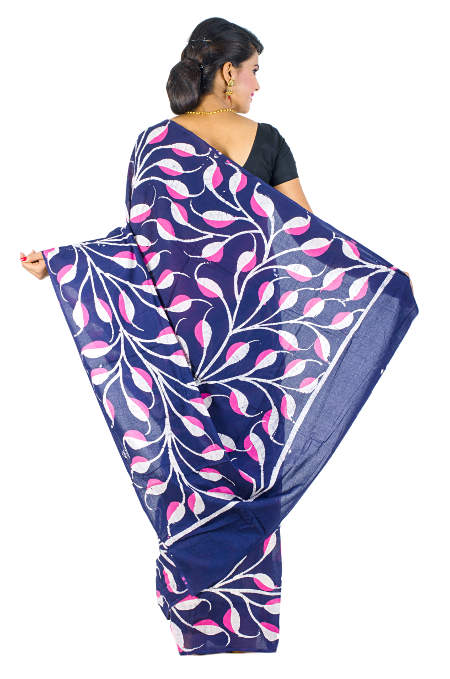 Hand Batik Pure Cotton Navy Pink Saree