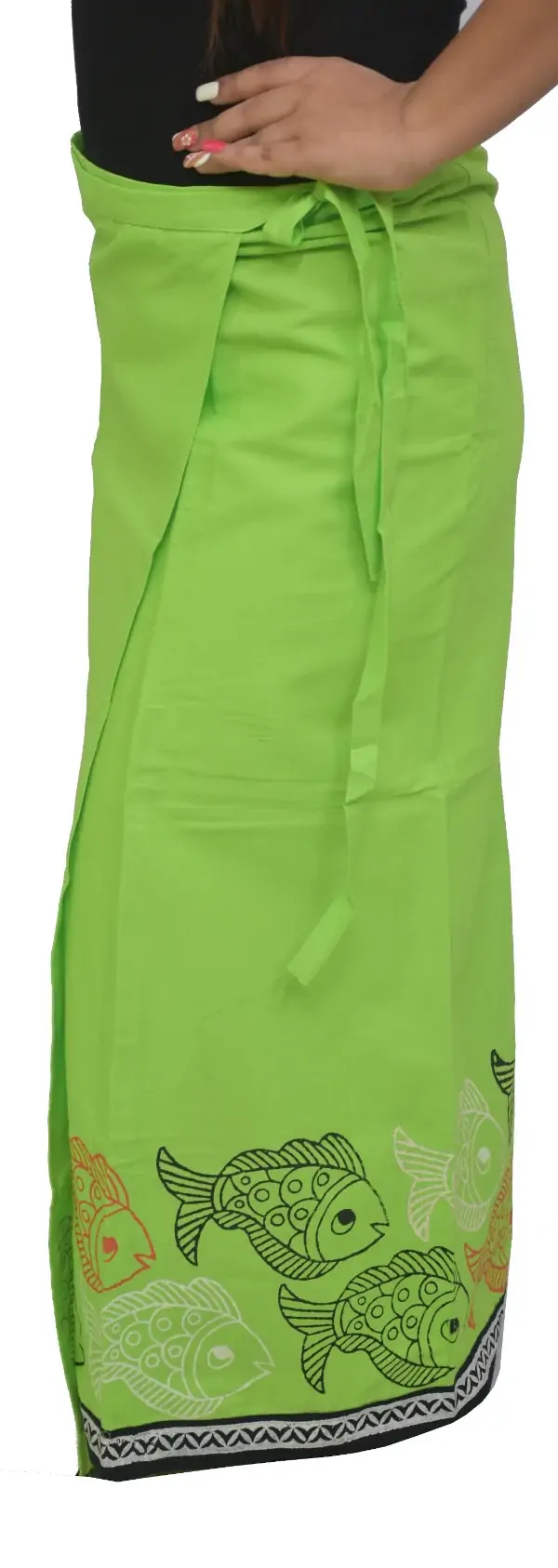 Pure Cotton Block Printed Green Wrap Around Skirt