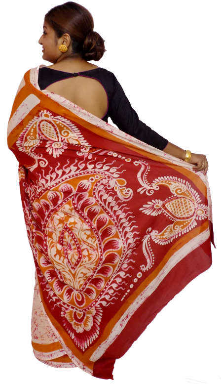 Hand Batik Pure Red White Cotton Saree