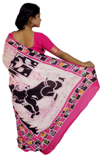 Hand Batik Pure Pink Cotton Saree