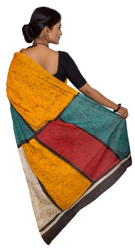 Hand Batik Pure Cotton Yellow Saree