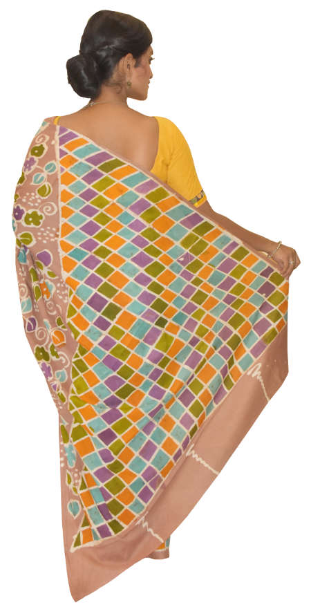 Hand Batik Pure Cotton Beige Saree