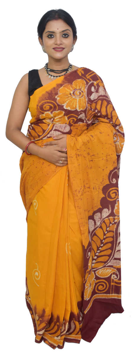 Hand Batik Pure Cotton Light Brown Sari