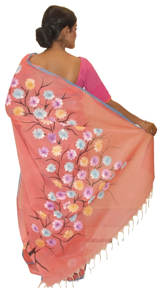 Hand Painted Dhaniakhali Rust Pure Tant Cotton Saree