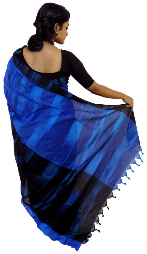 Handloom Blue Black Checkered Cotton Saree(HL-0054)