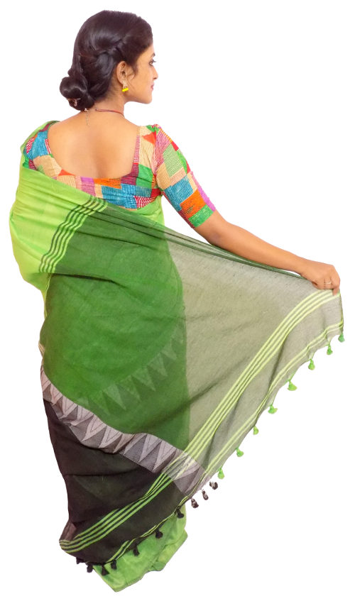 Handloom Green Black Cotton Saree(HL-0057)