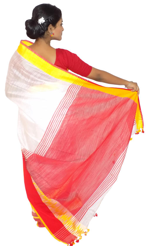Handloom White Red Cotton Saree(HL-0074)