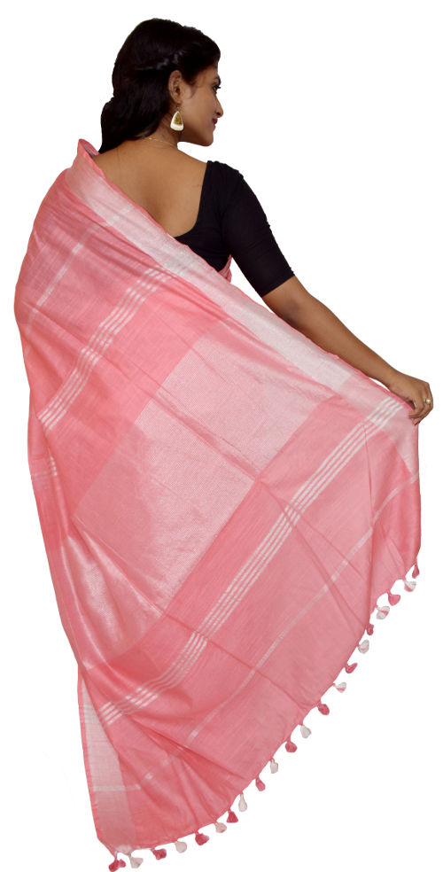 Handloom Peach Bhagalpuri Linen Saree(HL-0084)