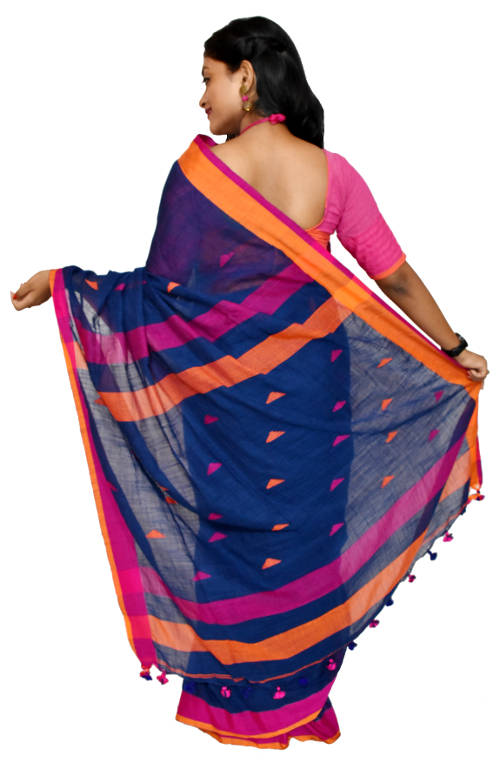 Handloom Navy Blue Linen Saree(HL-0092)