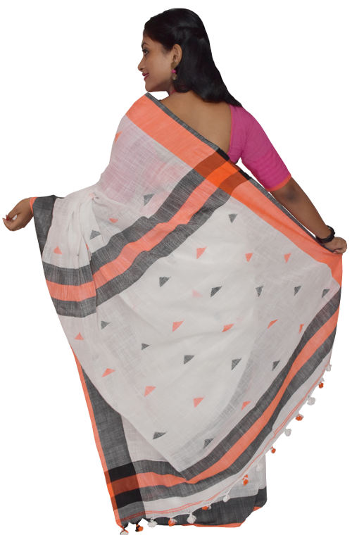 Handloom White Bhagalpuri Linen Saree(HL-0095)