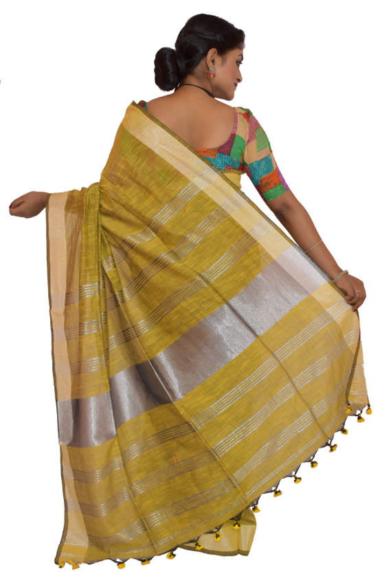 Handloom Bhagalpuri Beige Linen Saree(HL-00141)