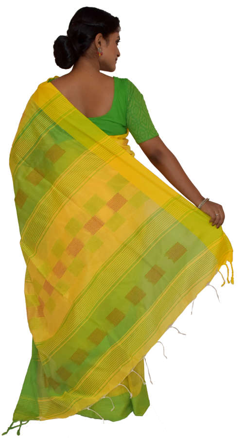 Handloom Yellow Embroidered Cotton Saree(HL-00149)